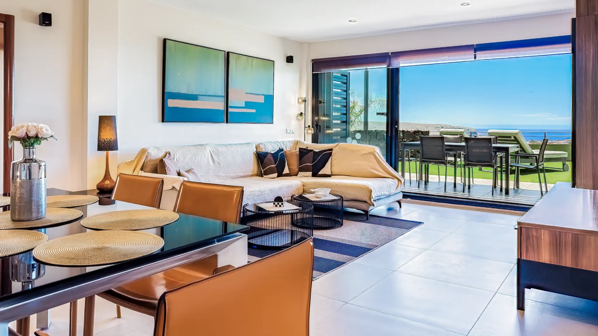 Spacious living room with dining area at Villa Julia in Costa Adeje