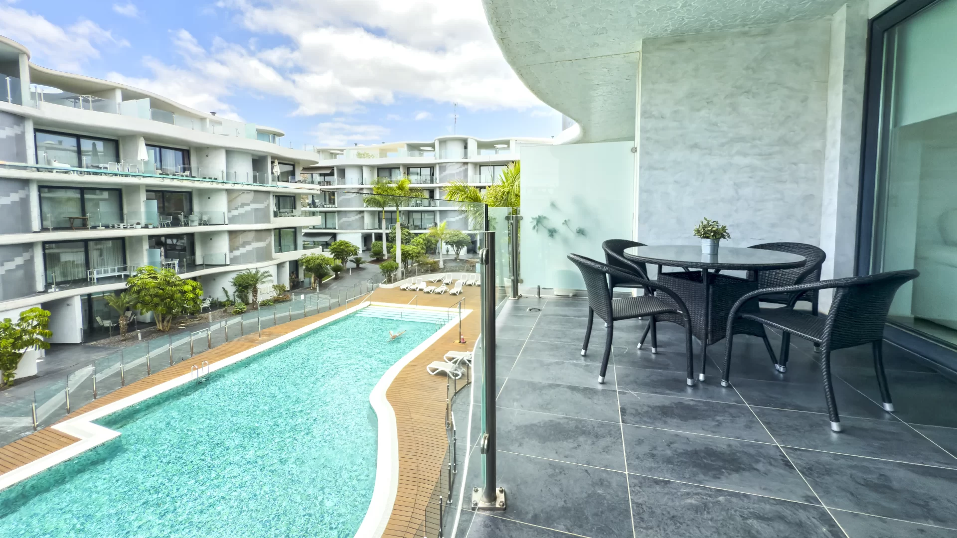 Terrace with pool view at Las Olas holiday apartment in Palm-Mar
